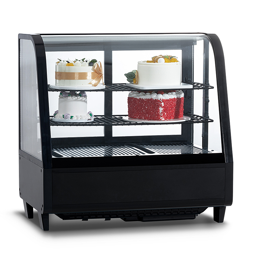 How does the humidity control function of the Cake display cabinet keep the cake moist?